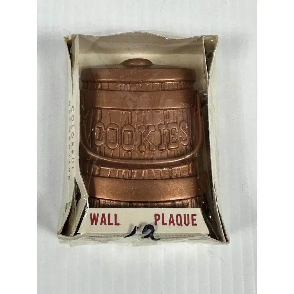 Vintage Chalkware Plaque Copper Tone Cookie Jar Small Miller Studio Original Box